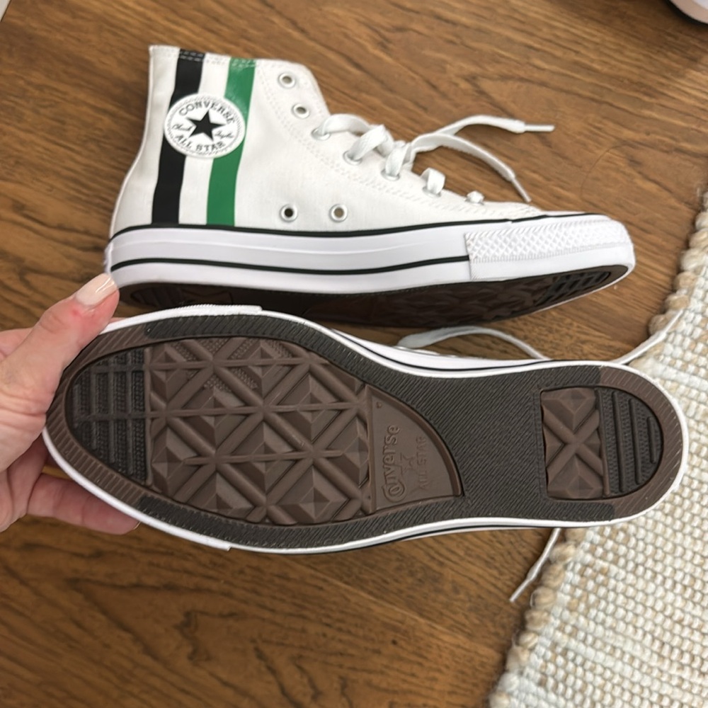 Converse White High-Tops with Green and Black Accents - Picture 7 of 7